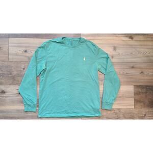 Polo Ralph Lauren Long Sleeve Shirt Mens M Cotton Green Embroidered Logo FLAW